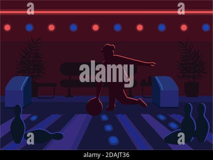 Bowling alley flat color vector illustration Stock Vector