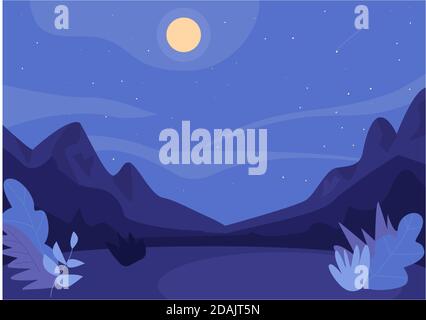 Nighttime forest clearing flat color vector illustration Stock Vector
