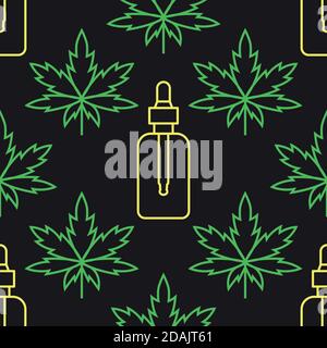 Marijuana leaf with cosmetic bottle with CBD oil Stock Vector