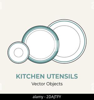 Plates saucer set simple form vector illustration. Vector line illustration isolated plate logo icon cafe menu banner Stock Vector
