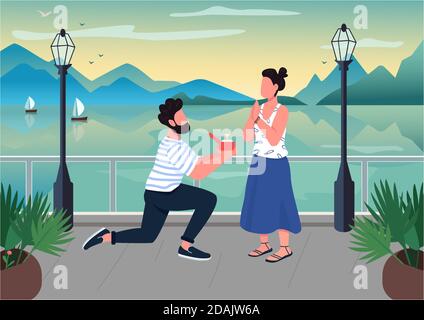 Romantic proposal flat color vector illustration Stock Vector