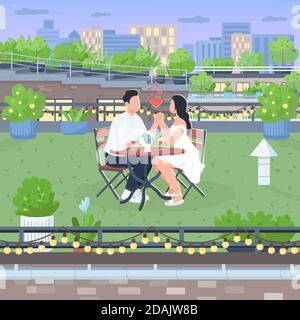 Romantic roof date flat color vector illustration Stock Vector
