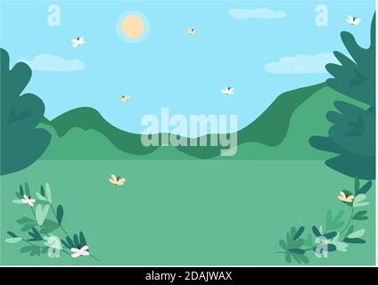 Daytime forest clearing flat color vector illustration Stock Vector