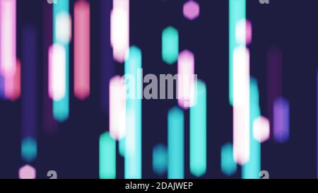 Abstract neon light background. Vertical cyan and pink blurred lines against dark blue background. Stock Photo