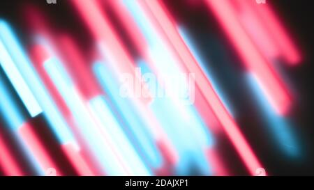 Abstract colorful background. Diagonal oriented red and cyan light bars. Defocused light lines. Stock Photo