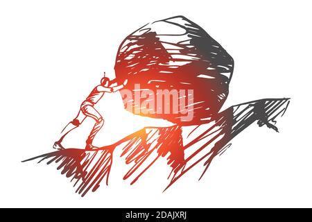 Robot, work, hard, technology, mechanical concept. Hand drawn isolated vector. Stock Vector