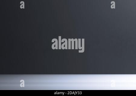 Illuminated surface with several horizontal lines. Solid gray background. Abstract background. Stock Photo