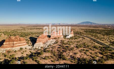 Drone view of the Square Butte rock formations in Kaibito Arizona Stock Photo