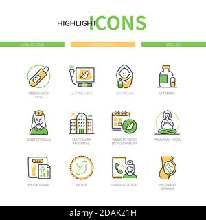 Pregnancy - modern line design style icons set Stock Vector