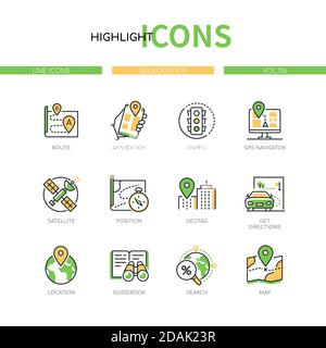 Geolocation - modern line design style icons set Stock Vector