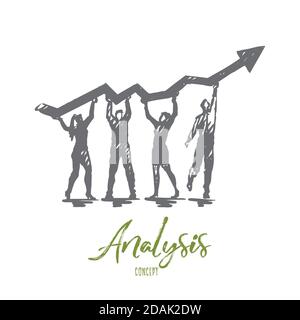 Analysis, graph, line, search, growth concept. Hand drawn isolated vector. Stock Vector