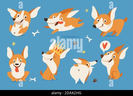 Welsh Corgi various characters doing various activities Stock Vector