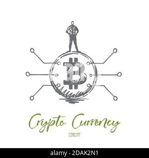Cryptocurrency, digital, finance, coin concept. Hand drawn isolated vector. Stock Vector