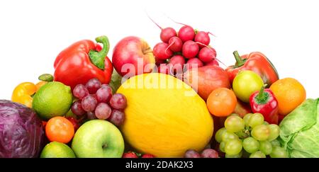 Composition of fruits and vegetables isolated on white background Stock Photo