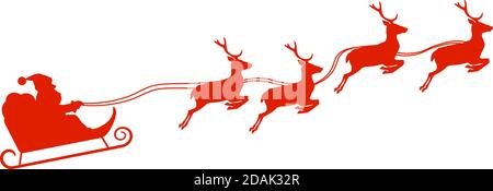 silhouette of Santa Claus in sleigh pulled by reindeer vector illustration Stock Vector