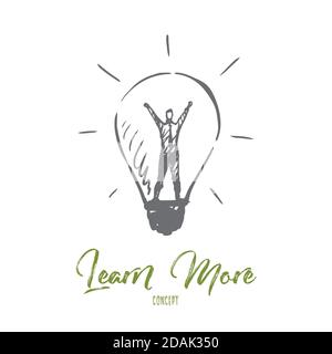 Learn more, information, knowledge, success, study concept. Hand drawn isolated vector. Stock Vector
