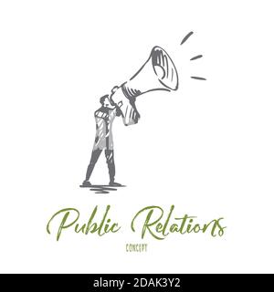 Public, advertising, communication, pr, media concept. Hand drawn isolated vector. Stock Vector