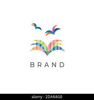 Books vector logo. Book birds emblem. Flying book logo Stock Vector