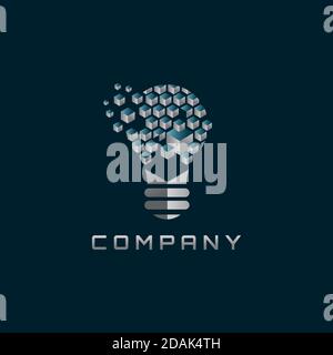 Light bulb composed of cubes vector illustration. Light bulb logo vector. Light bulb emblem Stock Vector