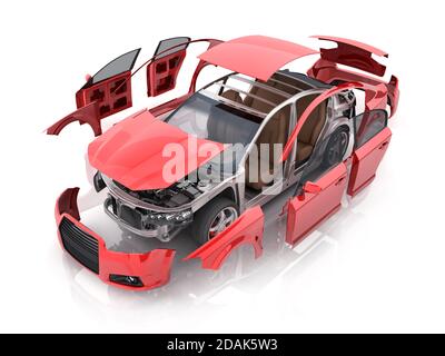 3d car frame body on white background Stock Photo - Alamy