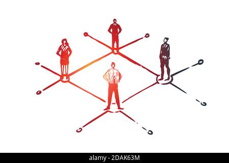 Decentralized, people, connected, element, structure concept. Hand drawn isolated vector. Stock Vector