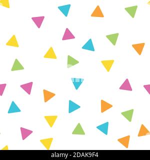 Seamless abstract geometric pattern of triangles in random order. Funny, happy and children theme. Simple flat vector illustration. Stock Vector