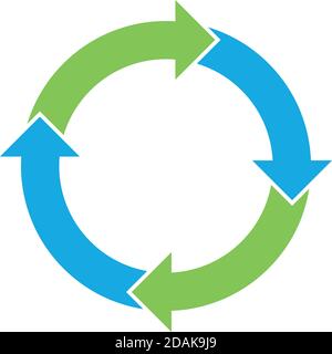 4 arrows in circle. Business infographic diagram of four repeating steps. Simple flat vector illustration Stock Vector