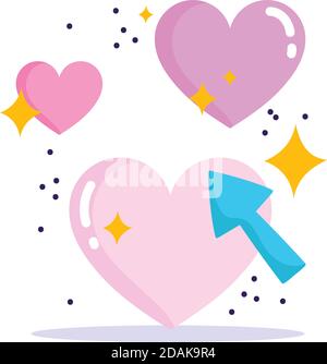 social media, clicking love heart like in cartoon style vector illustration Stock Vector