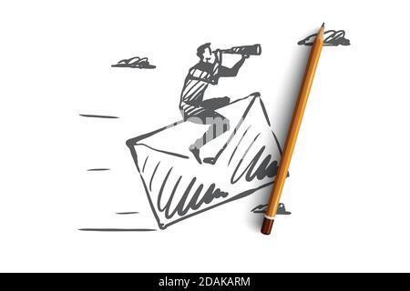 Contact us, mail, customer, service concept. Hand drawn isolated vector. Stock Vector