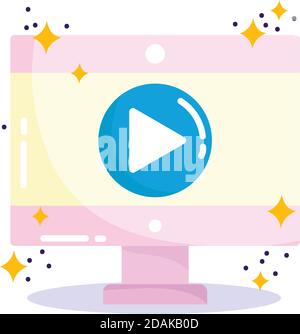 social media, computer screen video button in cartoon style vector illustration Stock Vector