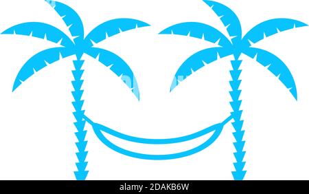 Relaxing hammock between two palm trees icon flat. Blue pictogram on white background. Vector illustration symbol Stock Vector