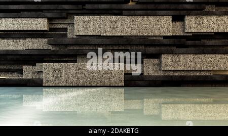 Detail of wall with cubes and geometric shapes and floor in the street. Abstract concrete background of modern architecture.3d illustration Stock Photo