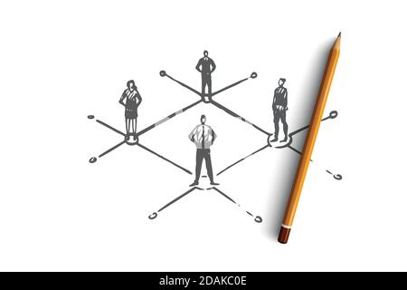 Decentralized, people, connected, element, structure concept. Hand drawn isolated vector. Stock Vector