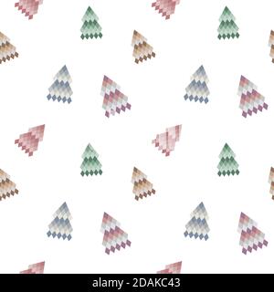 Seamless Christmas background with decorative pixel Christmas trees Stock Vector