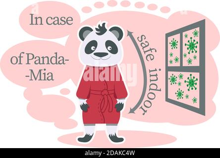 Colorful anticovid agitation in flat style with cute Panda and viruses Stock Vector