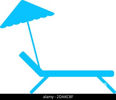 Beach umbrella and lounger icon flat. Blue pictogram on white background. Vector illustration symbol Stock Vector