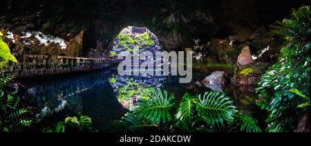 Volcanic cave or grotto. Beautiful cave in Jameos del Agua, Lanzarote, Canary Islands, Spain Stock Photo