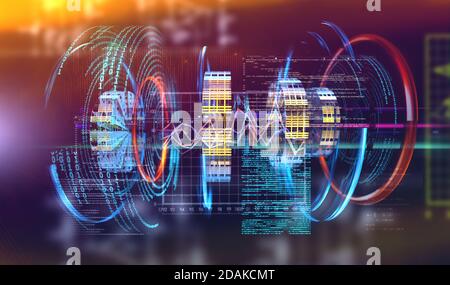 Futuristic and modern design of prototype.Code and numbers for computing and quantum communication concept Stock Photo