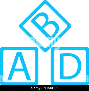 ABD cubes blocks child education icon flat. Blue pictogram on white background. Vector illustration symbol Stock Vector