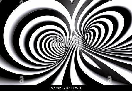 Abstract tunnel or infinite hole in concept of vertigo. Abstract spiral background in black and white pattern. 3d illustration Stock Photo