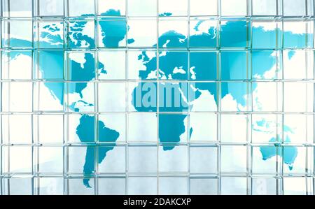 Cyberspace and internet concept and blue and white map.Technology and science background with world map.3d illustration