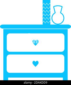 Dresser with vases icon flat. Blue pictogram on white background. Vector illustration symbol Stock Vector