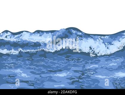 Waves on sea. Breaking blue wave on the ocean Stock Vector