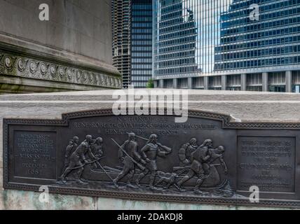 plaque for Rene-Robert cavalier and Sieur de La Salle on a bridge in Chicago Stock Photo