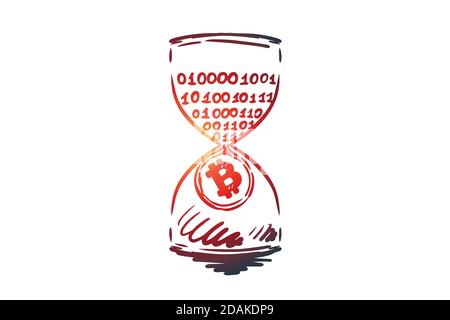 Timestamp, bitcoin, blockchain, currency, digital concept. Hand drawn isolated vector. Stock Vector