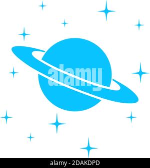 Planet Saturn icon flat. Blue pictogram on white background. Vector illustration symbol Stock Vector