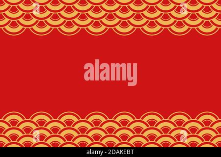 Seamless horizontal border pattern. Red and gold Chinese or Japanese background with space for text or decoration. Oriental theme vector color Stock Vector