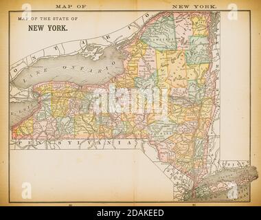 19th century map of New York. Published in New Dollar Atlas of the United States and Dominion of Canada. (Rand McNally & Co's, Chicago, 1884). Stock Photo
