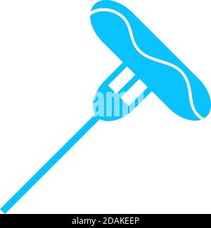 Sausage on fork icon flat. Blue pictogram on white background. Vector illustration symbol Stock Vector
