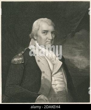 Antique c1860 engraving, Charles Cotesworth Pinckney. Charles Cotesworth Pinckney (1746-1825) was an early American statesman of South Carolina, Revolutionary War veteran, and delegate to the Constitutional Convention. SOURCE: ORIGINAL ENGRAVING Stock Photo